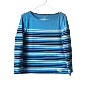 Talbots 100% Cotton Heavy Long Sleeve Striped Shirt Size Medium Blue and White